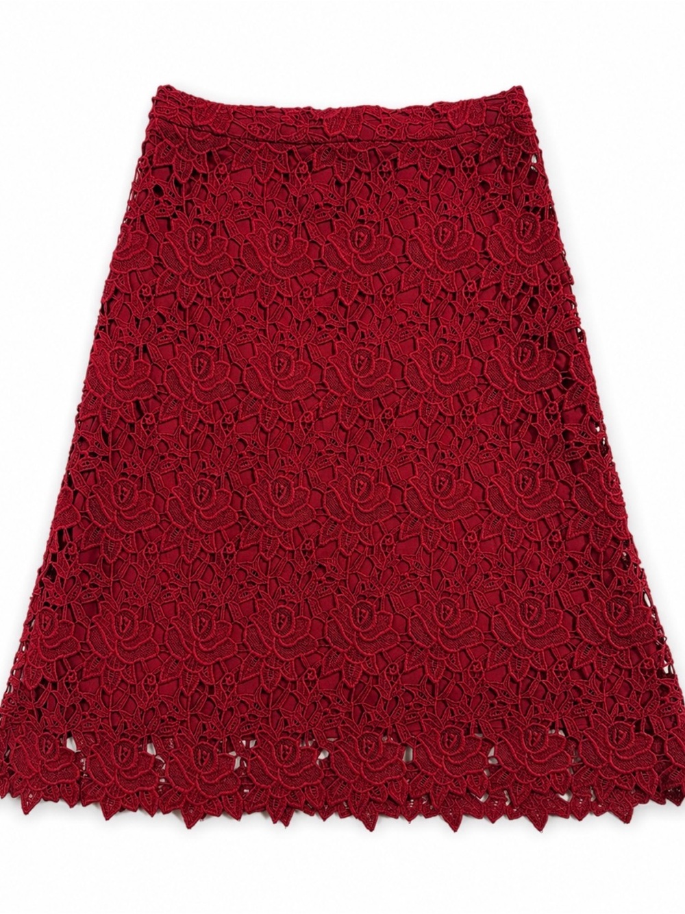 ZARA Woman Burgundy Guipure Lace Midi Skirt Y2K 2013 Size S - Picture 5 of 5